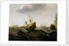 A ship in a rough sea by Cornelisz Verbeecq