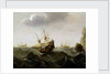A ship in a rough sea by Cornelisz Verbeecq