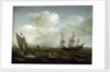 A Dutch ship and fishing boat in a fresh breeze by Hendrick Cornelisz Vroom
