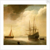 A ship in a calm sea by Abraham de Verwer