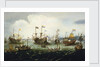 The return of the Dutch East India Fleet, 1 May 1599, the 'Hollandia', 'Mauritius', 'Amsterdam' and 'Duykfen' in harbour by Andries van Eertvelt