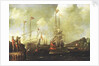 Harbour scene: Spanish ships approaching a jetty by Sebastian Castro