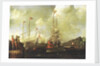 Harbour scene: Spanish ships approaching a jetty by Sebastian Castro