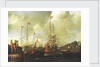 Harbour scene: Spanish ships approaching a jetty by Sebastian Castro