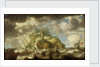 A dismasted ship in a rough sea by Bonaventura Peeters the Elder