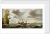 Dutch ships in a rough sea by Cornelisz Verbeecq