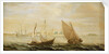 A yacht and a small vessel underway off a Dutch harbour by Cornelisz Verbeecq