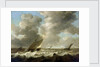 Fishing boats in a rough sea by Simon de Vlieger