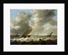 Fishing boats in a rough sea by Simon de Vlieger