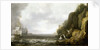 Dutch ships revictualling off a rocky coast by Simon de Vlieger