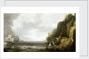 Dutch ships revictualling off a rocky coast by Simon de Vlieger