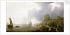 Ships becalmed on a rocky coast by Simon de Vlieger