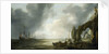 Dutch men-of-war off a craggy coast by Simon de Vlieger