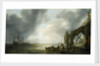 Dutch men-of-war off a craggy coast by Simon de Vlieger