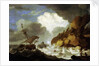A Dutch ship foundering off a rocky coast by Hendrick Staets