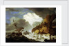A Dutch ship foundering off a rocky coast by Hendrick Staets