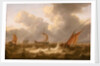 Fishing boats in a choppy sea by Cornelisz Leonardsz Stooter