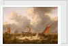 Fishing boats in a choppy sea by Cornelisz Leonardsz Stooter