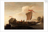 A ferry boat on a calm sea by Pieter de Bloot
