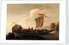 A ferry boat on a calm sea by Pieter de Bloot