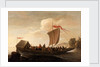 A ferry boat on a calm sea by Pieter de Bloot