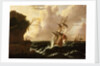 A Dutch ship in a storm by Matthieu van Plattenberg