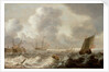 Dutch ships in a rough sea by Pieter van der Croos