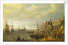 Dutch ships at anchor off a fortified Scandinavian town by Adam Willaerts