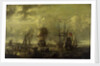 Dutch men-of-war and fishing boats in harbour by C.W. Monogrammist