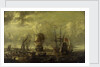 Dutch men-of-war and fishing boats in harbour by C.W. Monogrammist