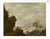 A Dutch ship in a breeze off a rocky coast by Pieter Mulier