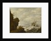 A Dutch ship in a breeze off a rocky coast by Pieter Mulier