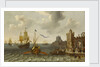 A French galley and Dutch men-of-war off a port by Abraham Willaerts