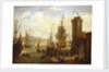 Dock scene at a British port by Jacob Knyff