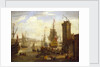 Dock scene at a British port by Jacob Knyff