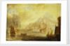 Ships at anchor off a mediterranean harbour by Pieter van den Velde