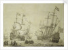 Two Dutch merchant ships under sail near the shore in a moderate breeze by Willem van de Velde the Elder