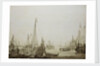 Calm: a Dutch bezan yacht and other vessels in a crowded harbour by Willem van de Velde the Elder