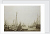 Calm: a Dutch bezan yacht and other vessels in a crowded harbour by Willem van de Velde the Elder