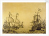 The Dutch ship 'Oosterwijk' under sail near the shore, in two positions by Willem van de Velde the Elder