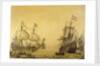 The Dutch ship 'Oosterwijk' under sail near the shore, in two positions by Willem van de Velde the Elder