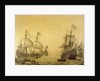 The Dutch ship 'Oosterwijk' under sail near the shore, in two positions by Willem van de Velde the Elder
