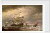 A Dutch flagship brought to in a fresh breeze by Willem Van de Velde the Younger
