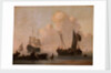 Dutch shipping with a raft near the shore by Willem Van de Velde the Younger