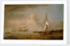 A fishing pink hauled up on the beach in a fresh breeze on the Dutch coast by Willem Van de Velde the Younger