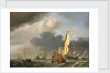 A states yacht in a fresh breeze running towards a group of Dutch ships by Willem Van de Velde the Younger