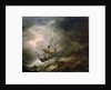 A mediterranean brigantine drifting onto a rocky coast in a storm by Willem Van de Velde the Younger