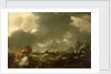 A Dutch merchant ship running between rocks in rough weather by Willem Van de Velde the Younger