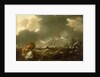 A Dutch merchant ship running between rocks in rough weather by Willem Van de Velde the Younger