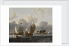 A Dutch yacht before the wind in a harbour by unknown